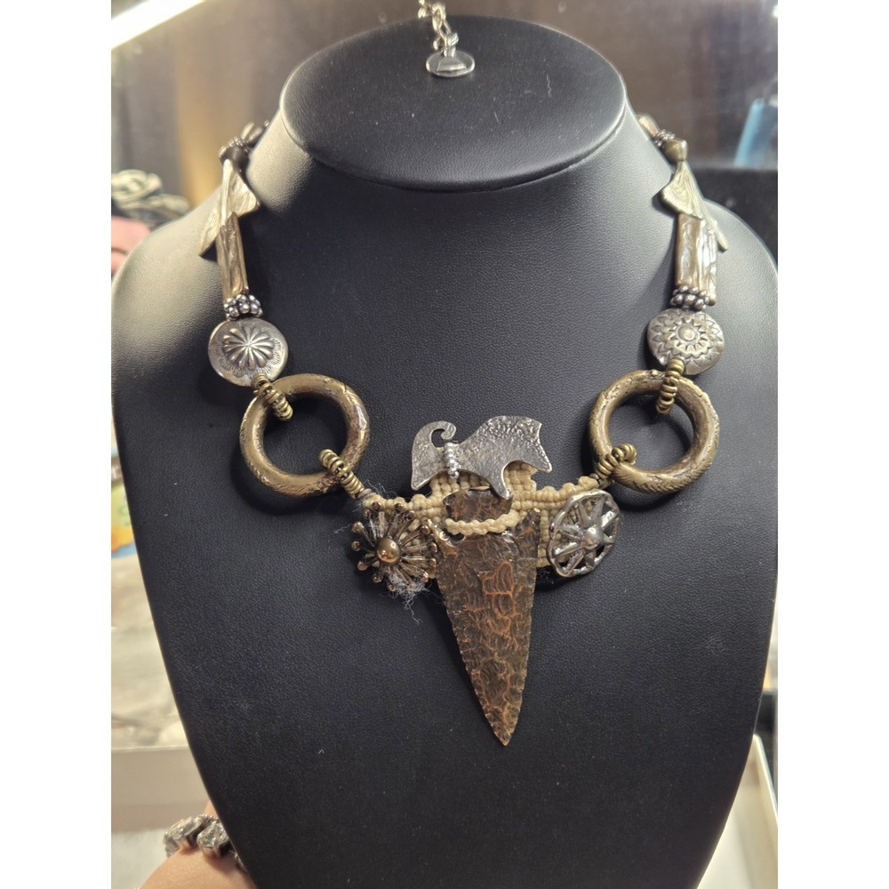 Mary & Doug Hancock Mummy's Bundle Bronze Sterling Arrow Collar Necklace